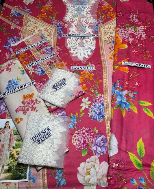 Embraided Lawn 3 Piece Suit With Embraided Patches