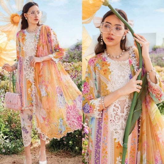 Embraided Lawn 3 Piece Suit With Embraided Patches