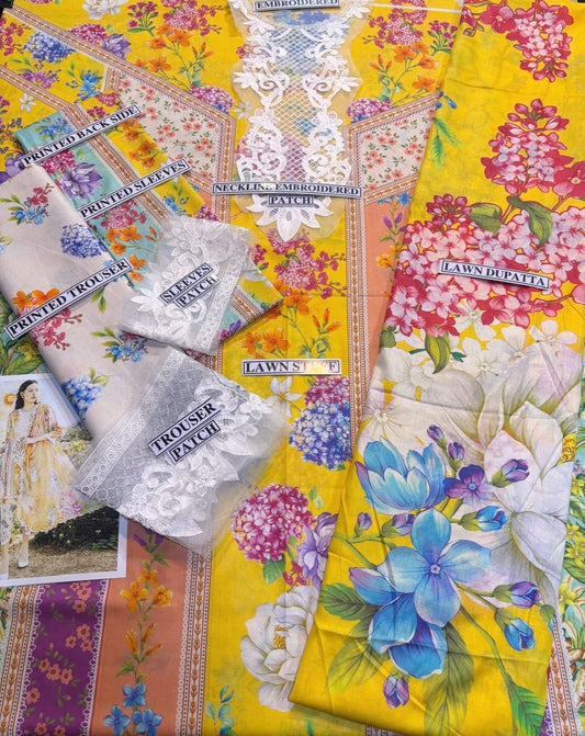 Embraided Lawn 3 Piece Suit With Embraided Patches