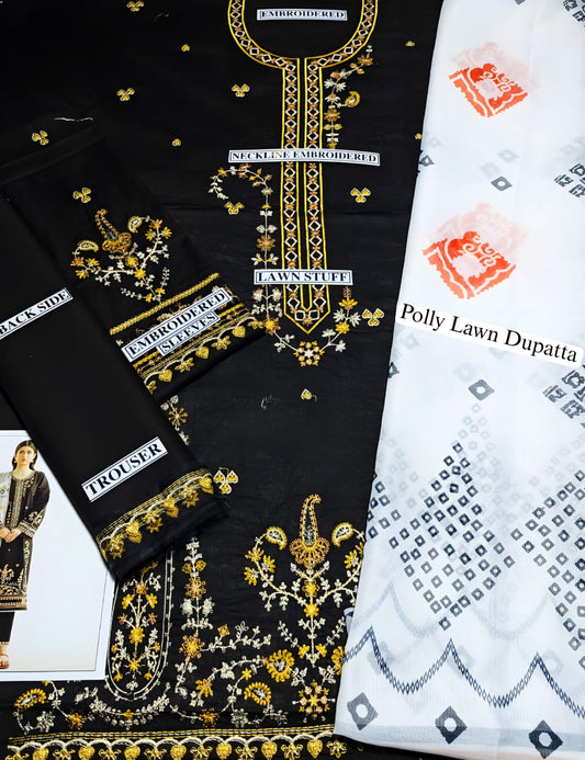 Embraided Lawn 3 Piece Suit With Embraided Patches