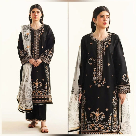 Embraided Lawn 3 Piece Suit With Embraided Patches