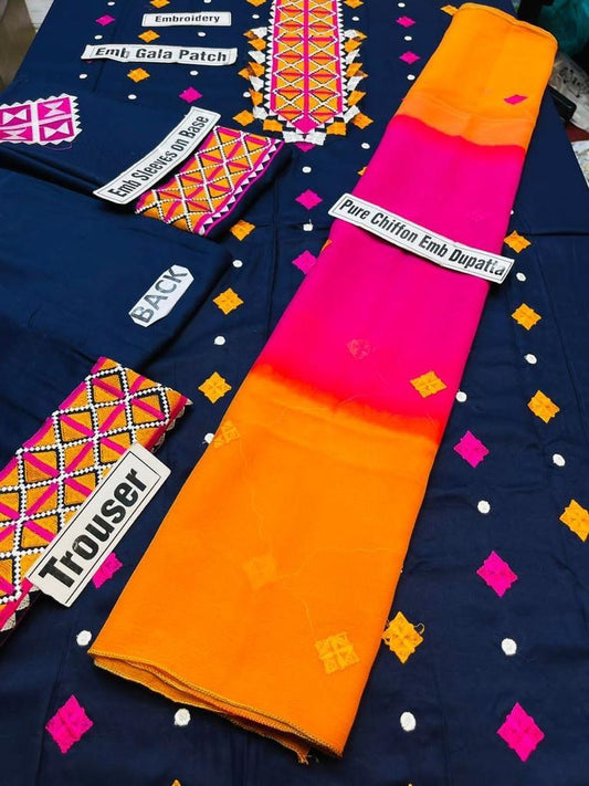 Embraided Lawn 3 Piece Suit With Embraided Patches