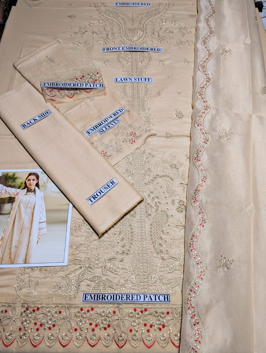 Embraided Lawn 3 Piece Suit With Embraided Patches