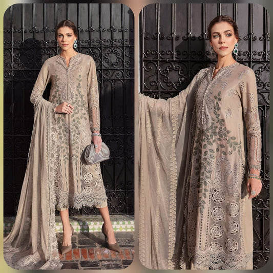 Boring Embraided  Lawn 3 Piece Suit With Embraided Patches