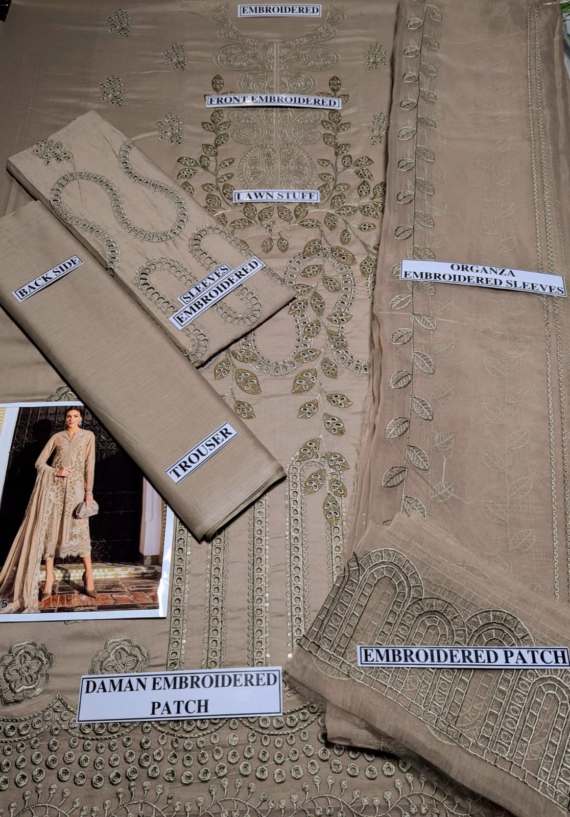 Boring Embroidered Lawn 3 Piece Suit With Embraided Patches