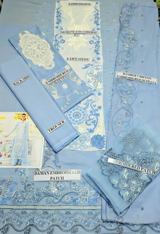 Boring Embraided  Lawn 3 Piece Suit With Embraided Patches