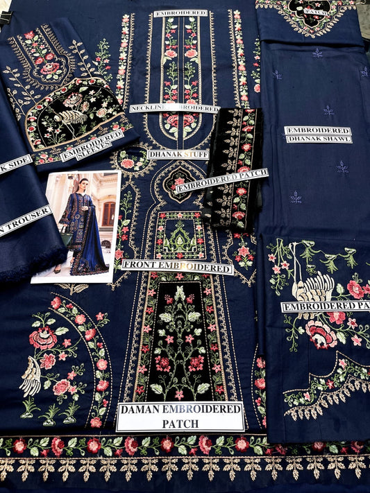 Embraided Dhanak 3 Piece Suit With Patch