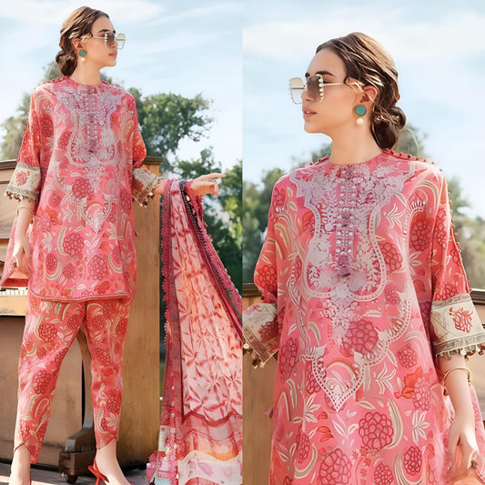 Digital Printed 3 Piece Lawn Suit With Neckline Patch