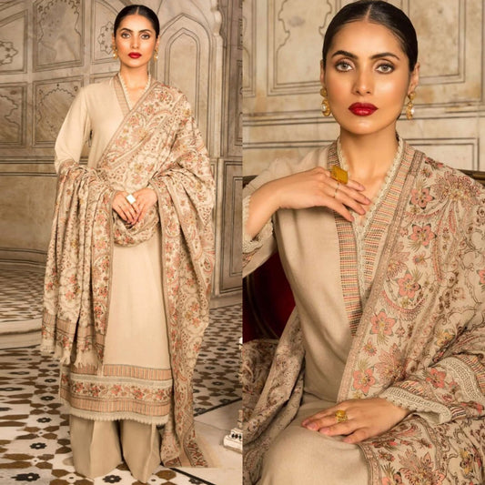Dyed dhanak 3 Piece Suit With Shawl