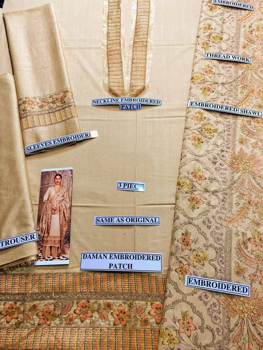 Dyed dhanak 3 Piece Suit With Shawl