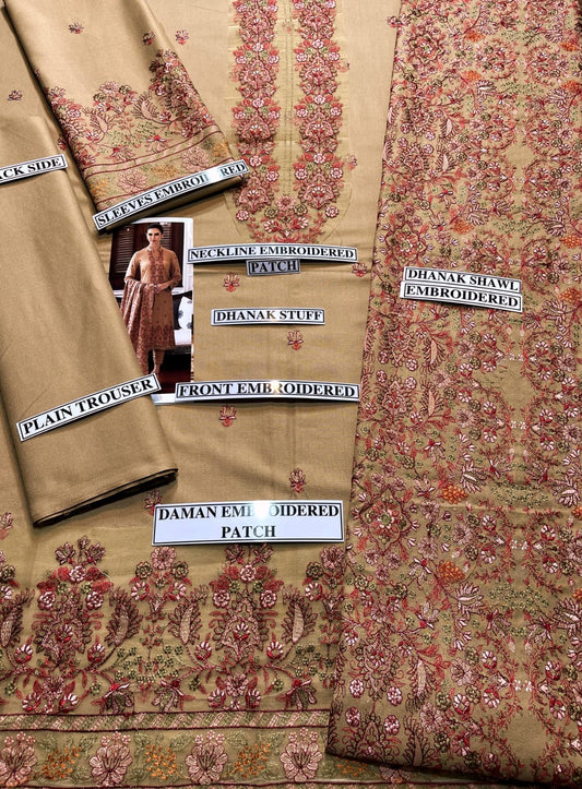 Embraided Dhanak 3 Piece Suit With Shawl