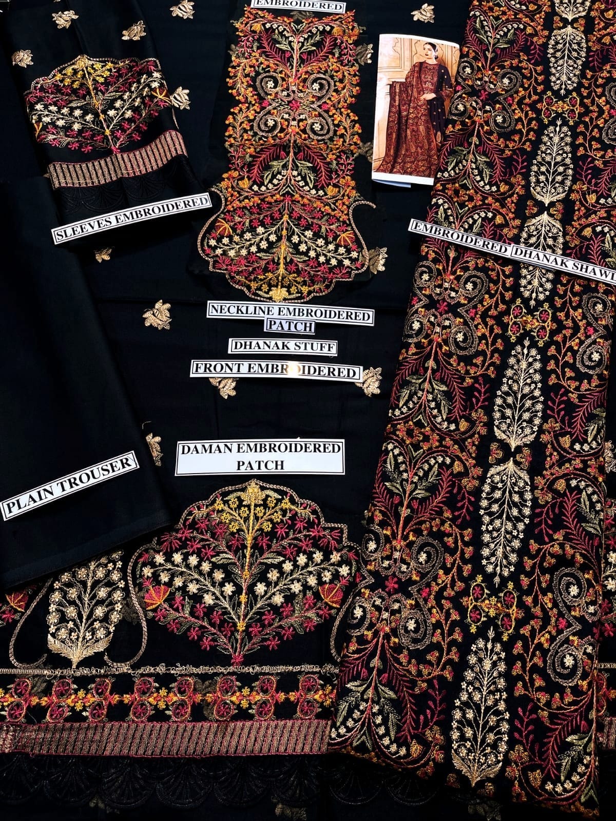 Embroidered Dhanak 3 Piece Suit With Shawl