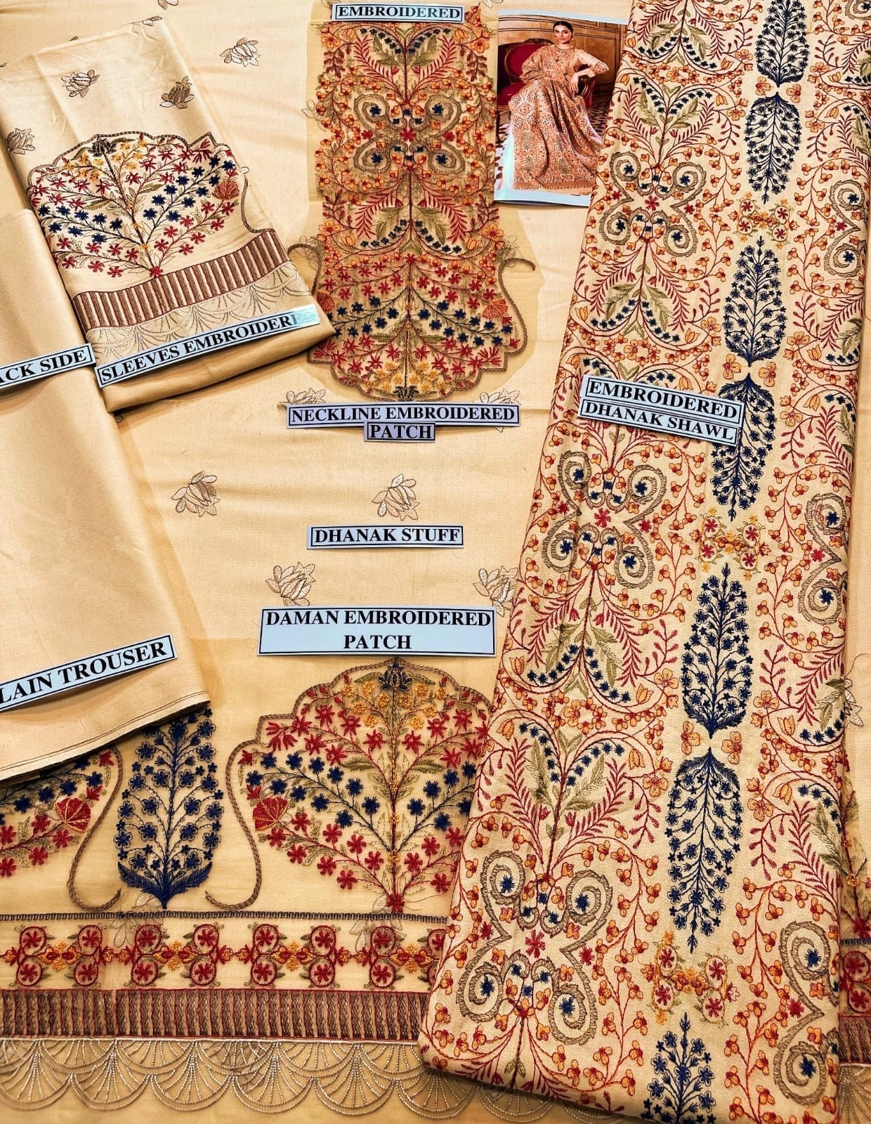 Embroidered Dhanak 3 Piece Suit With Shawl