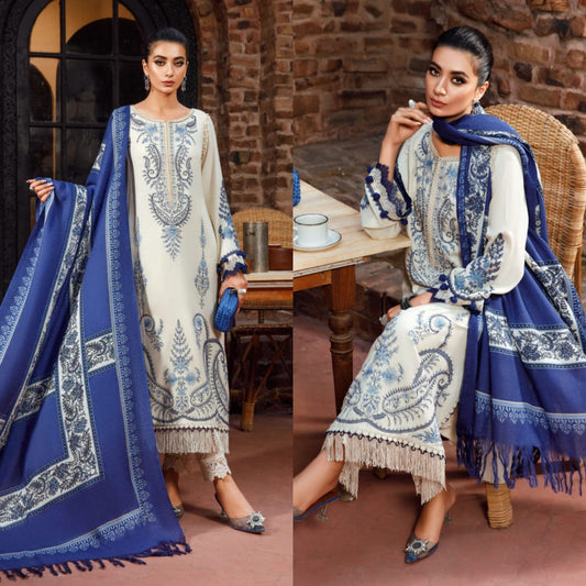 Embraided  Dhanak 3 Piece Suit With Wool Shawl