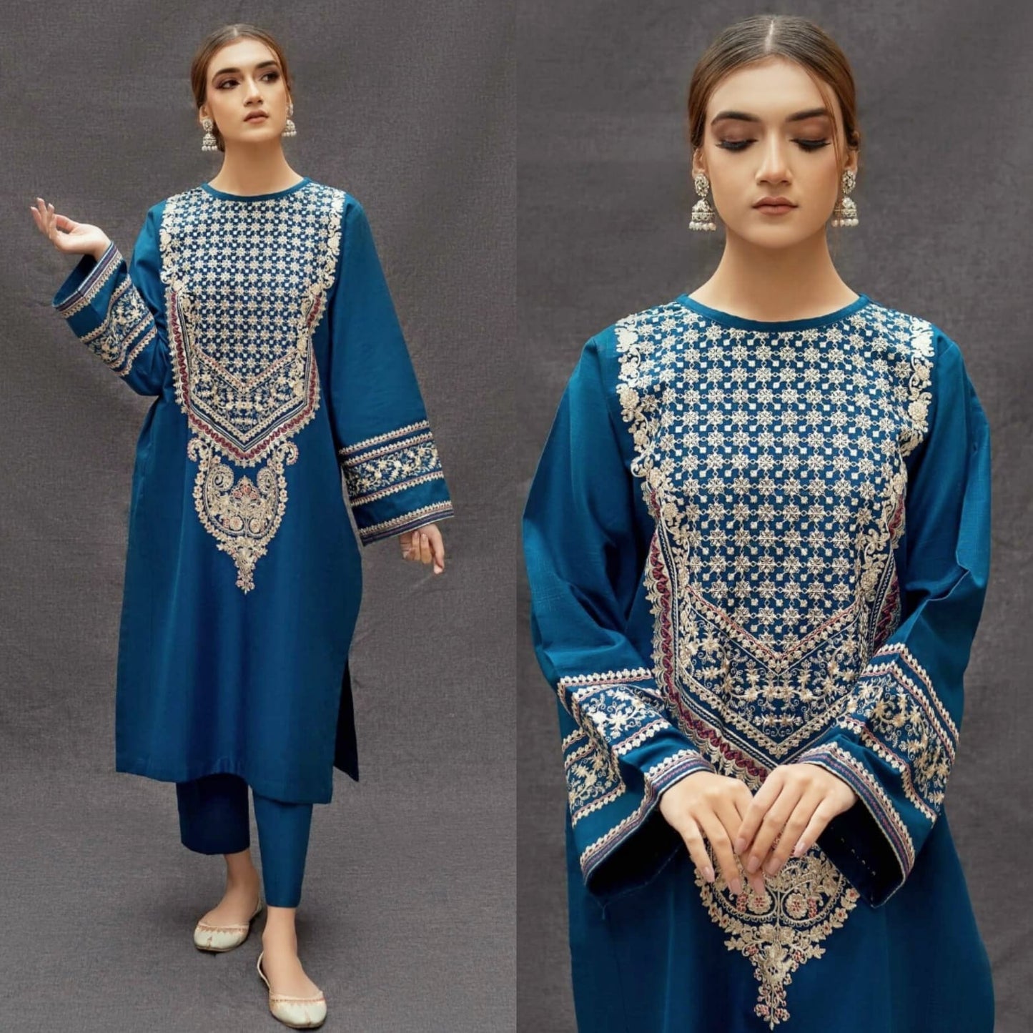 Embroidered Dhanak 2 Piece Suit