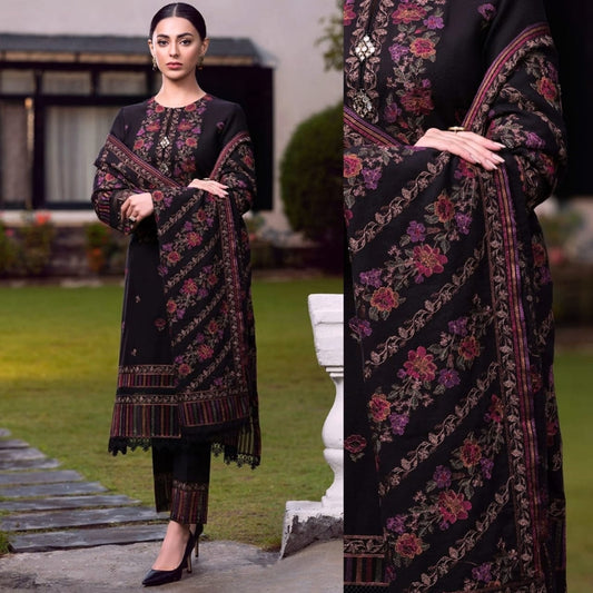 Embraided Dhanak 3 Piece Suit With Shawl