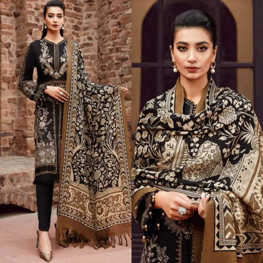 Embraided Dhanak 3 Piece Suit With Patch And Shawl