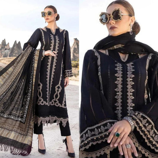 Embraided Dhanak 3 Piece Suit With Wool Shawl