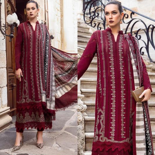 Embraided Dhanak 3 Piece Suit With Wool Shawl