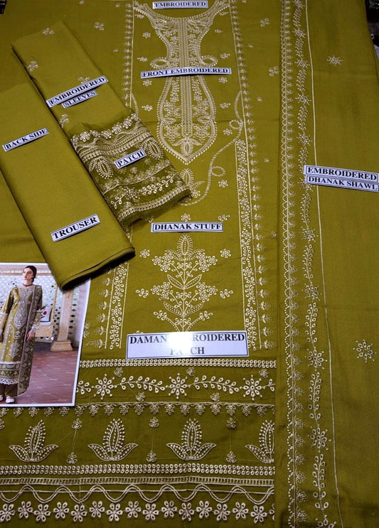 Embraided Dhanak 3 Piece Suit With Patches