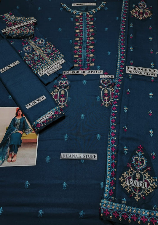 Embraided Dhanak 3 Piece Suit With Patches