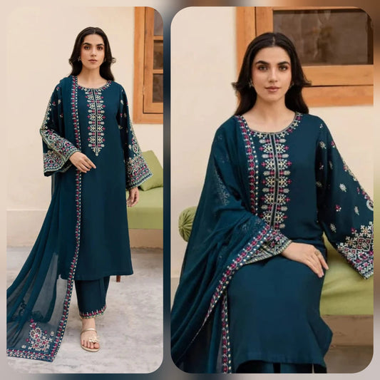Embraided Dhanak 3 Piece Suit With Patches