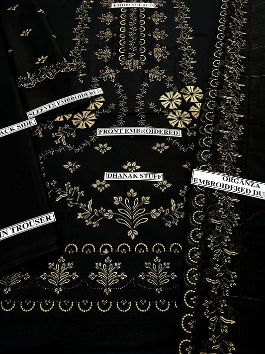 Embraided Dhanak 3 Piece Suit With Organza Embroidered Dupatta