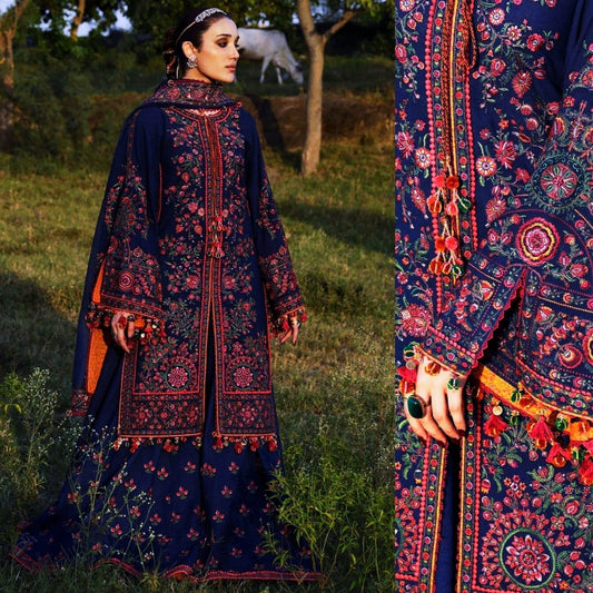 Embraided Dhanak 3 Piece Suit With Dhanak Shawl
