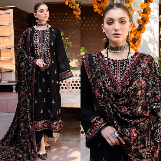 Embraided Dhanak 3 Piece Suit With Dhanak Shawl And Patches