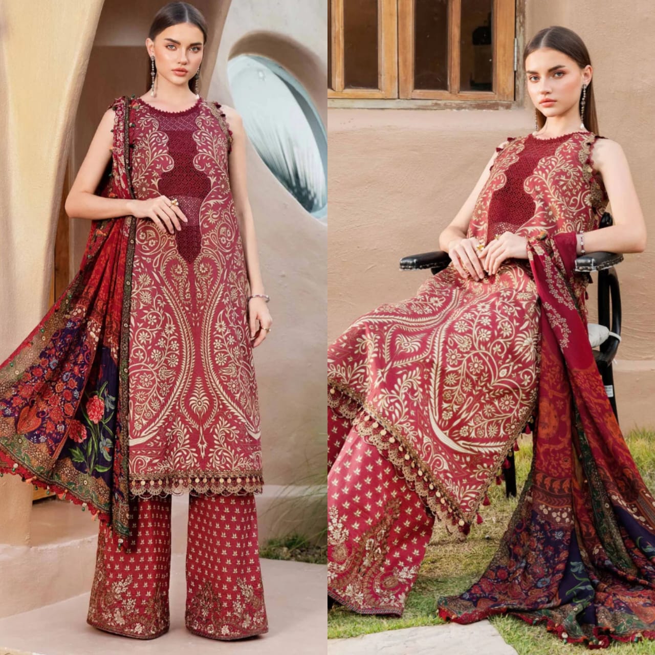 Digital Printed 3 Piece Lawn With Embraided Patches