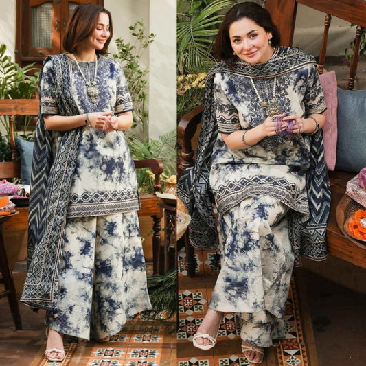 Digital Printed Lawn 3 Piece Suit With Neckline Patch