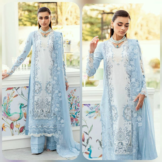 Boring Embroidered Lawn 3 Piece Suit With Embraided Patches