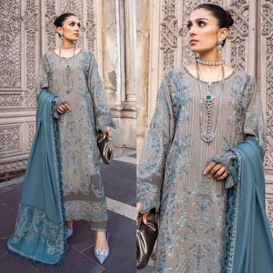 Embroidered Dhanak 3 Piece Suit With Patch