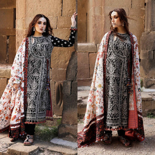 Embroidered Dhanak 3 Piece Suit With Shawl