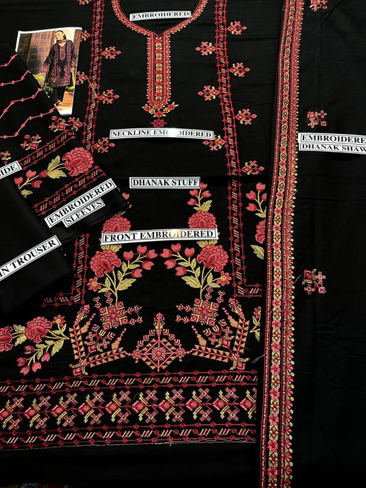 Embroidered Dhanak 3 Piece Suit With Shawl