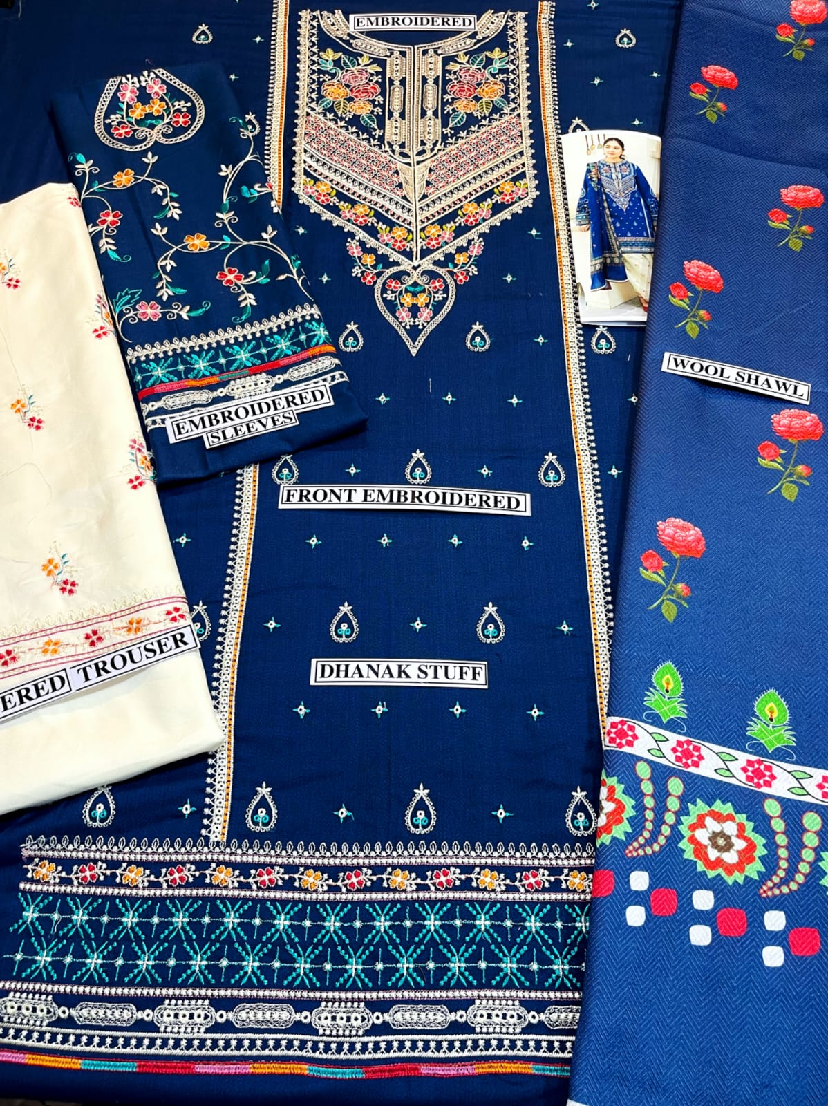 Embroidered Dhanak 3 Piece Suit With Wool Shawl