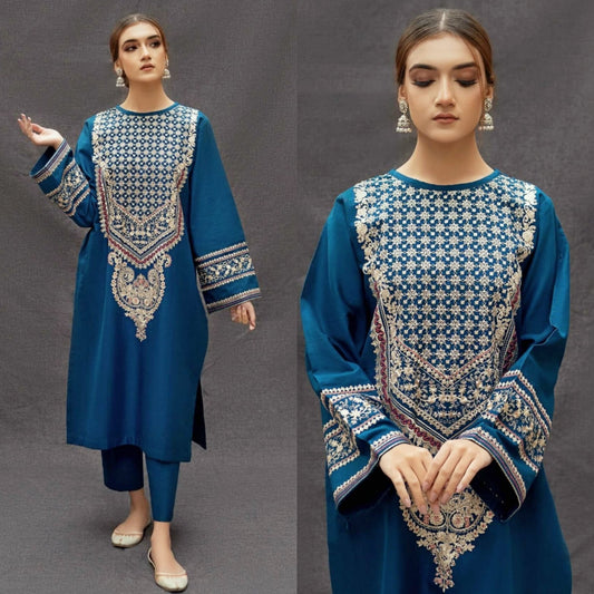 Embroidered Dhanak 2 Piece Suit