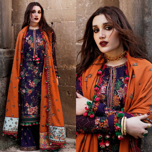 Embraided Dhanak 3 Piece Suit With Shawl And Pallu