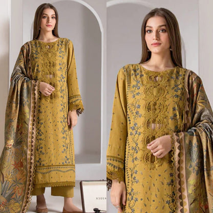 Embraided Dhanak 3 Piece Suit With Wool Shawl