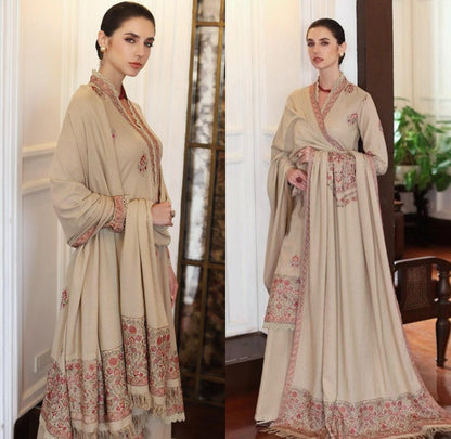 Embraided Dhanak 3 Piece Suit With Shawl And Pallu Patch