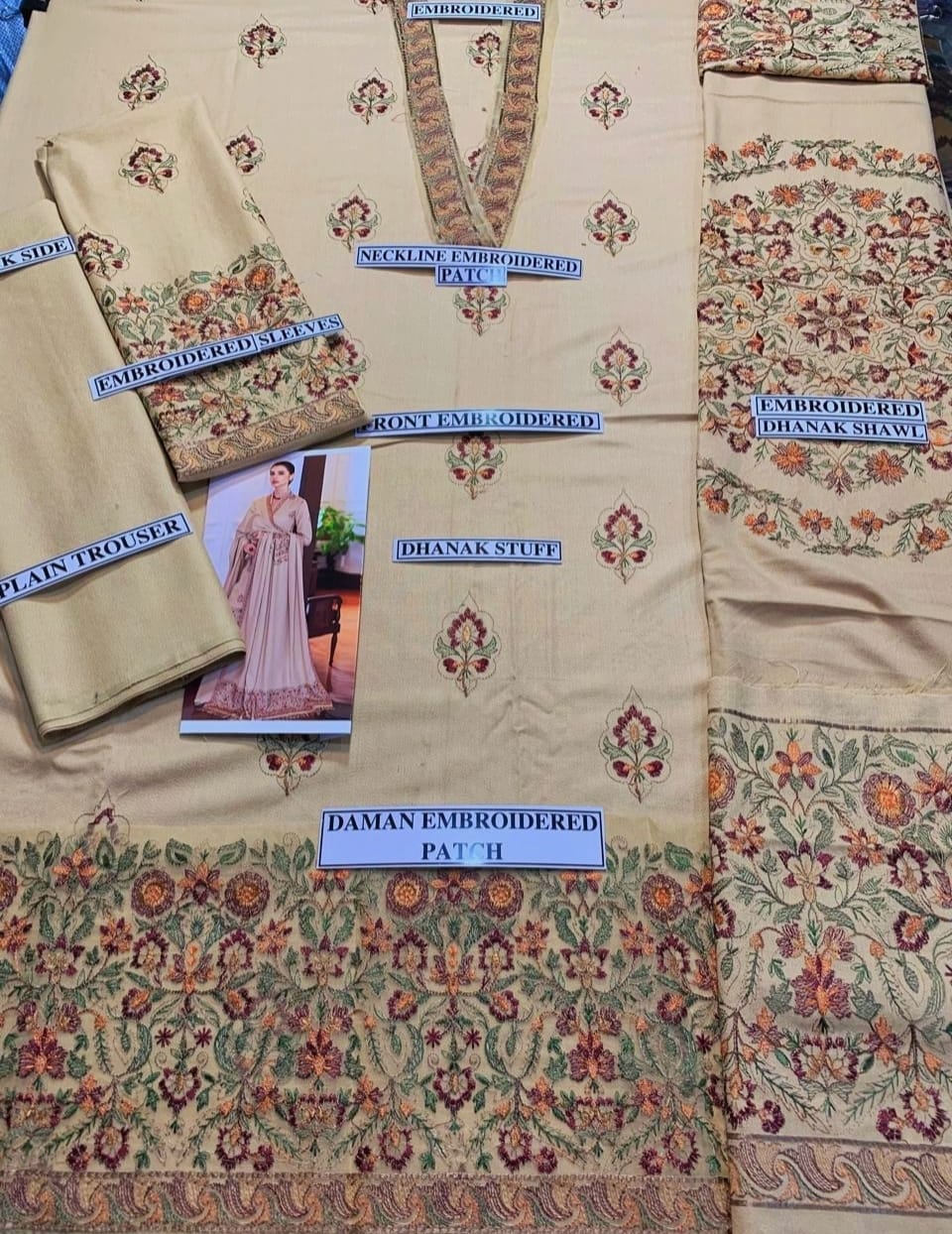 Embraided Dhanak 3 Piece Suit With Shawl And Pallu Patch