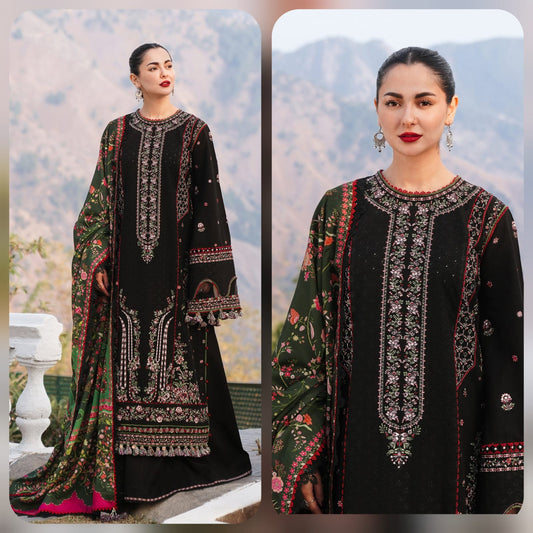 Embraided Dhanak 3 Piece Suit With Wool Shawl And Patch