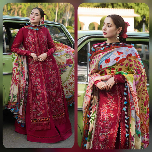 Embraided Dhanak 3 Piece Suit With Wool Shawl And Patch
