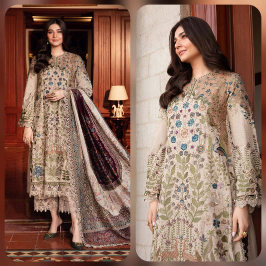 Embraided Dhanak 3 Piece Suit With Wool Shawl And Patch