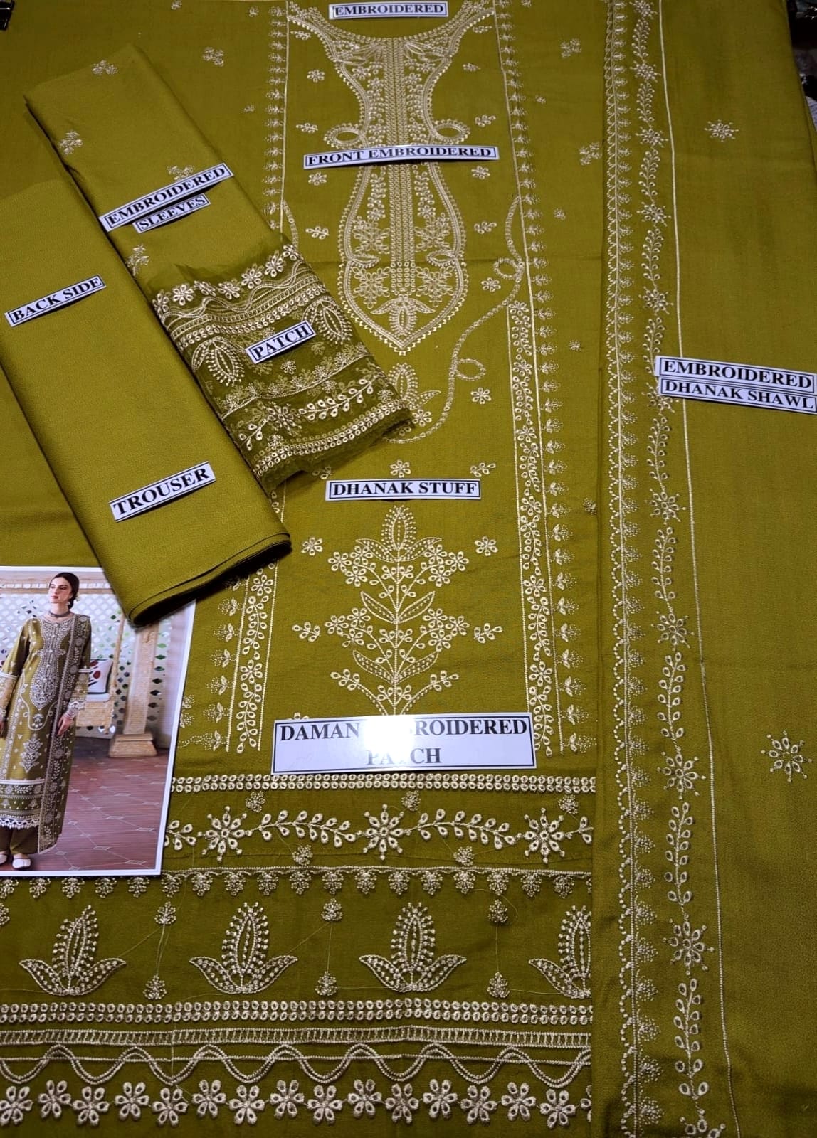 Embraided Dhanak 3 Piece Suit With Patches