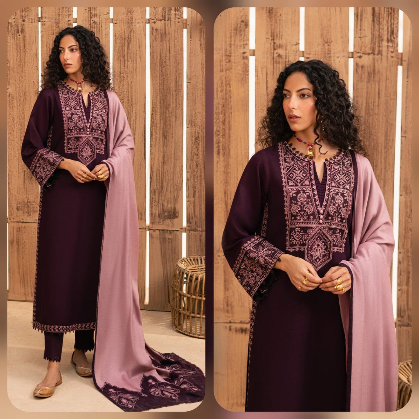 Embraided Dhanak 3 Piece Suit With Patches