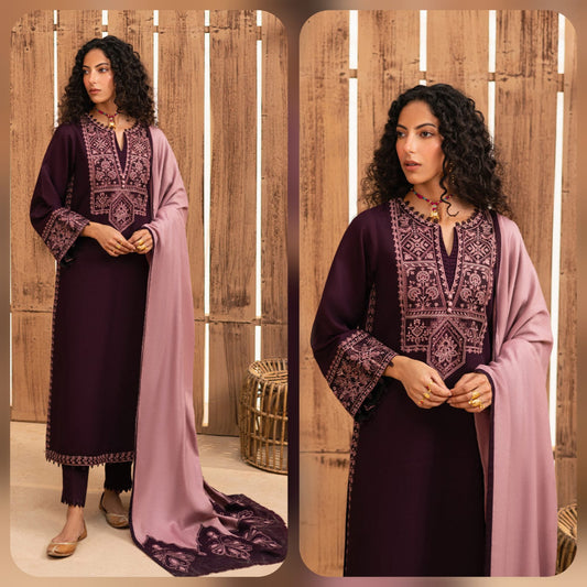 Embraided Dhanak 3 Piece Suit With Patches