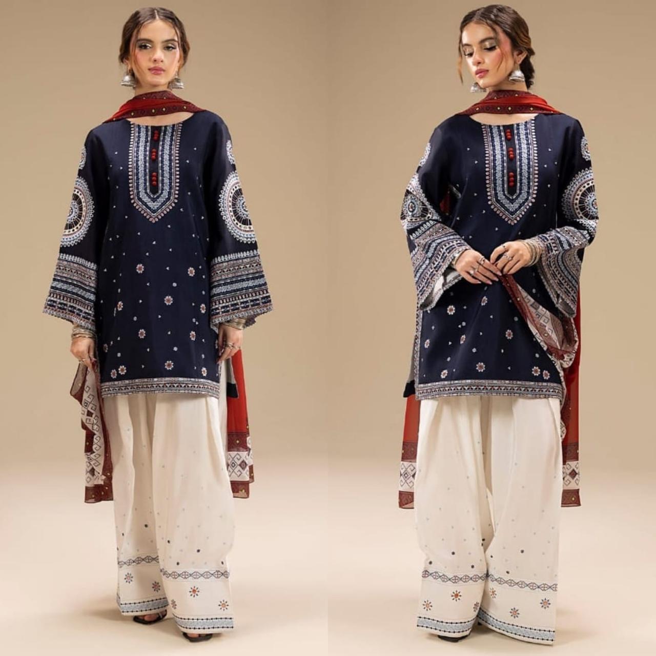 Embraided Dhanak 3 Piece Suit With Wool Shawl
