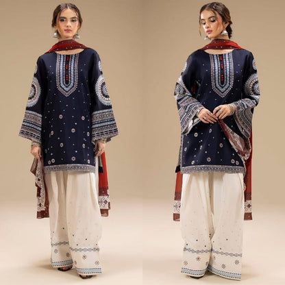 Embraided Dhanak 3 Piece Suit With Wool Shawl