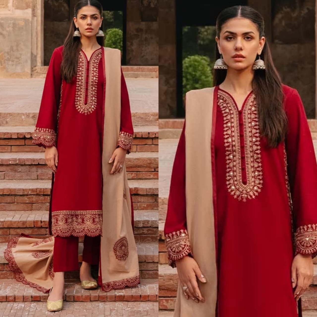 Embraided Dhanak 3 Piece Suit With Patches